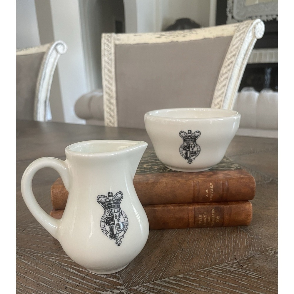 Williamsburg King's Arms Tavern Sugar Bowl & Creamer Pitcher‎ Black Transferware